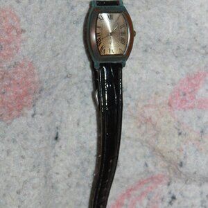 Vintage SKC China Movement Women's Quartz Watch Black Leather Band Needs Battery
